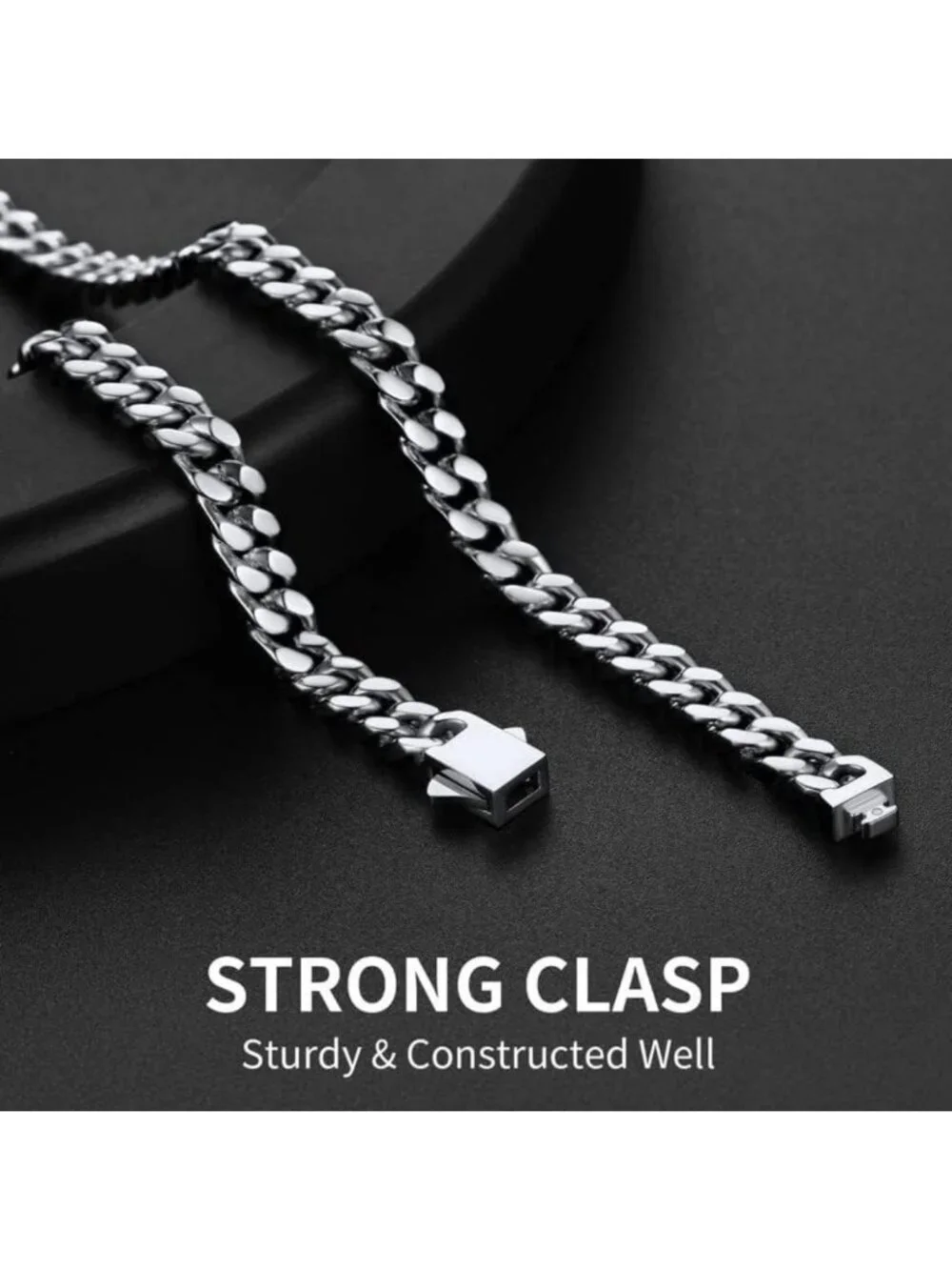 Durable Stainless Steel Cuban Link Chain Necklace for Men, Gold Plated, Gift Box